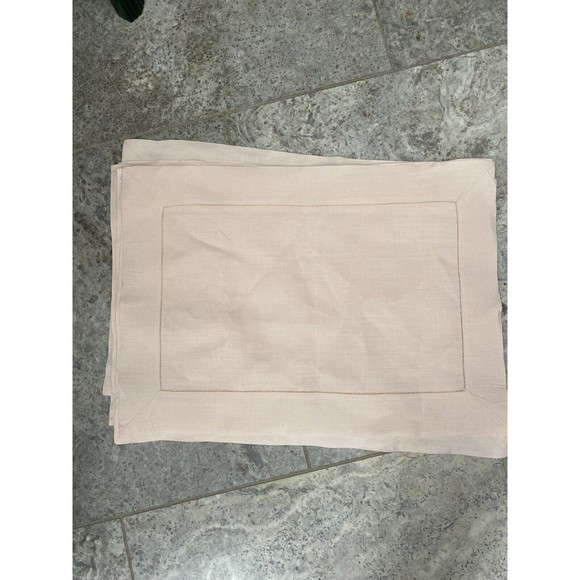 9 Linen placemats hemstitch pale peach pink EC Set Of 9 Machine Washable 19x13 - Picture 1 of 4